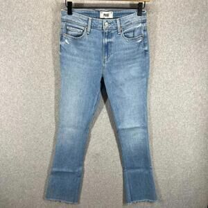 PAIGE Colette Crop Flare Jeans Womens 26 Light Wash Mid Rise Raw Hem NWOT